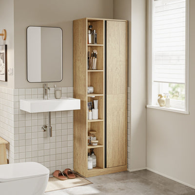 SoBuy Hochschrank Badezimmerschrank schmal in Light Oak Helle Eiche BZR237-E-N