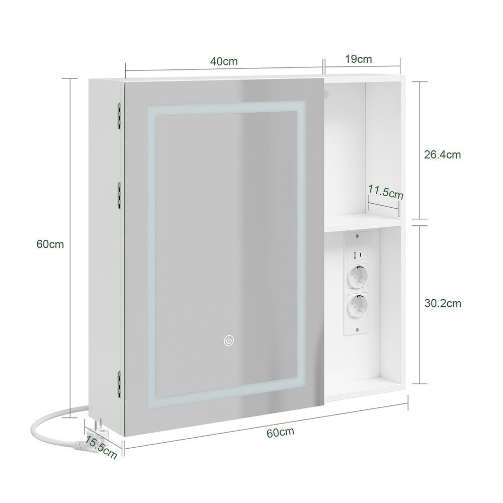 SoBuy | Hangeschrank | Spiegelschrank Bad mit LED-Beleuchtung und Steckdose | White | BZR239-E-W