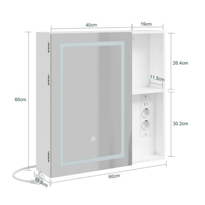 SoBuy | Hangeschrank | Spiegelschrank Bad mit LED-Beleuchtung und Steckdose | White | BZR239-E-W