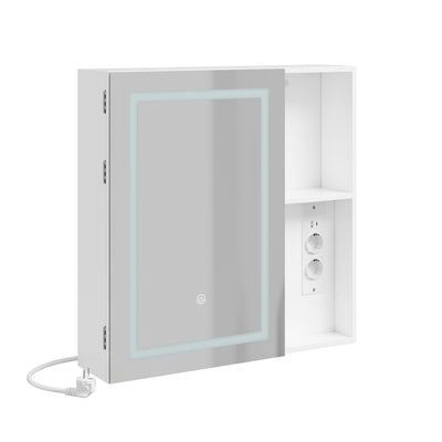 SoBuy | Hangeschrank | Spiegelschrank Bad mit LED-Beleuchtung und Steckdose | White | BZR239-E-W