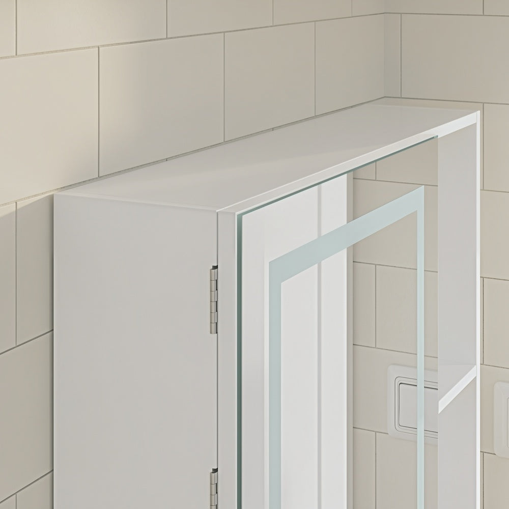 SoBuy | Hangeschrank | Spiegelschrank Bad mit LED-Beleuchtung und Steckdose | White | BZR239-E-W