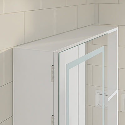 SoBuy | Hangeschrank | Spiegelschrank Bad mit LED-Beleuchtung und Steckdose | White | BZR239-E-W