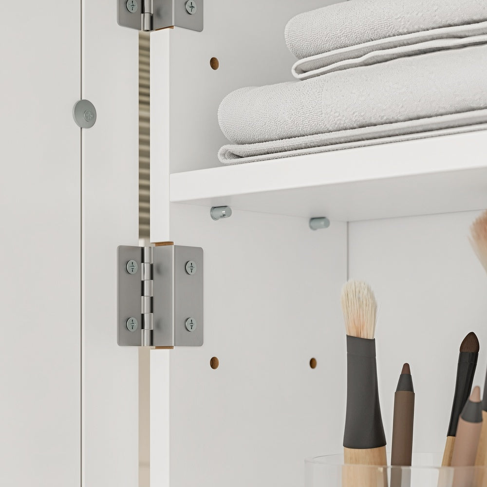 SoBuy | Hangeschrank | Spiegelschrank Bad mit LED-Beleuchtung und Steckdose | White | BZR239-E-W