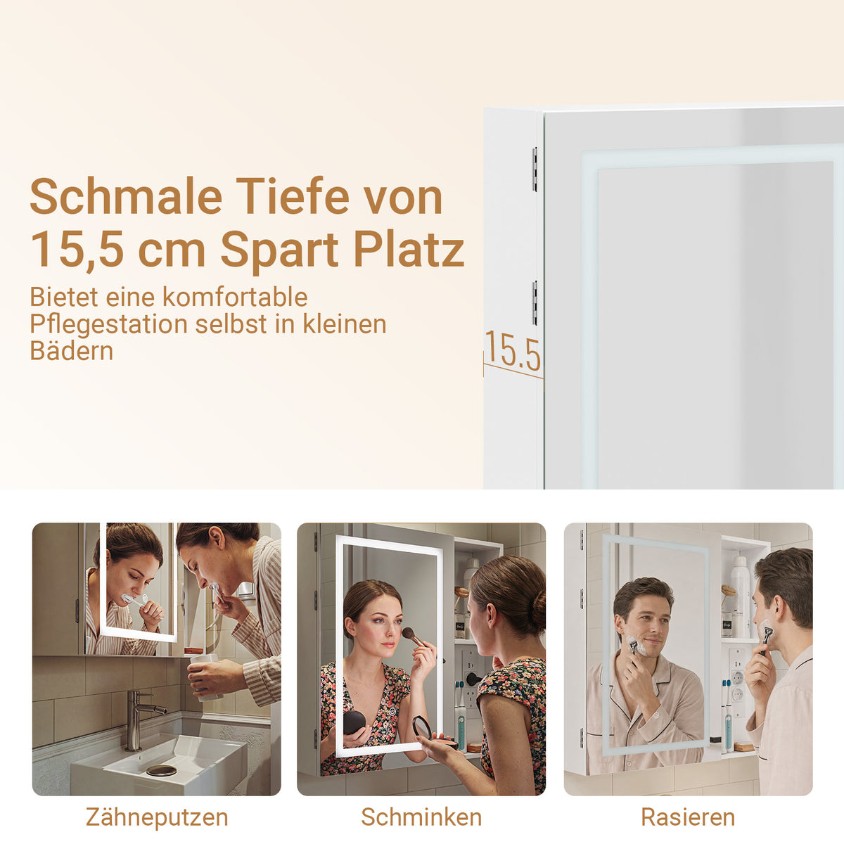 SoBuy | Hangeschrank | Spiegelschrank Bad mit LED-Beleuchtung und Steckdose | Weiß | BZR239-E-W
