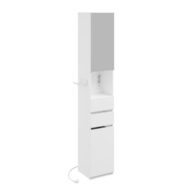 SoBuy | Badezimmer Hochschrank | Badezimmerschrank schmal mit Spiegeltür und | White | BZR240-E-W