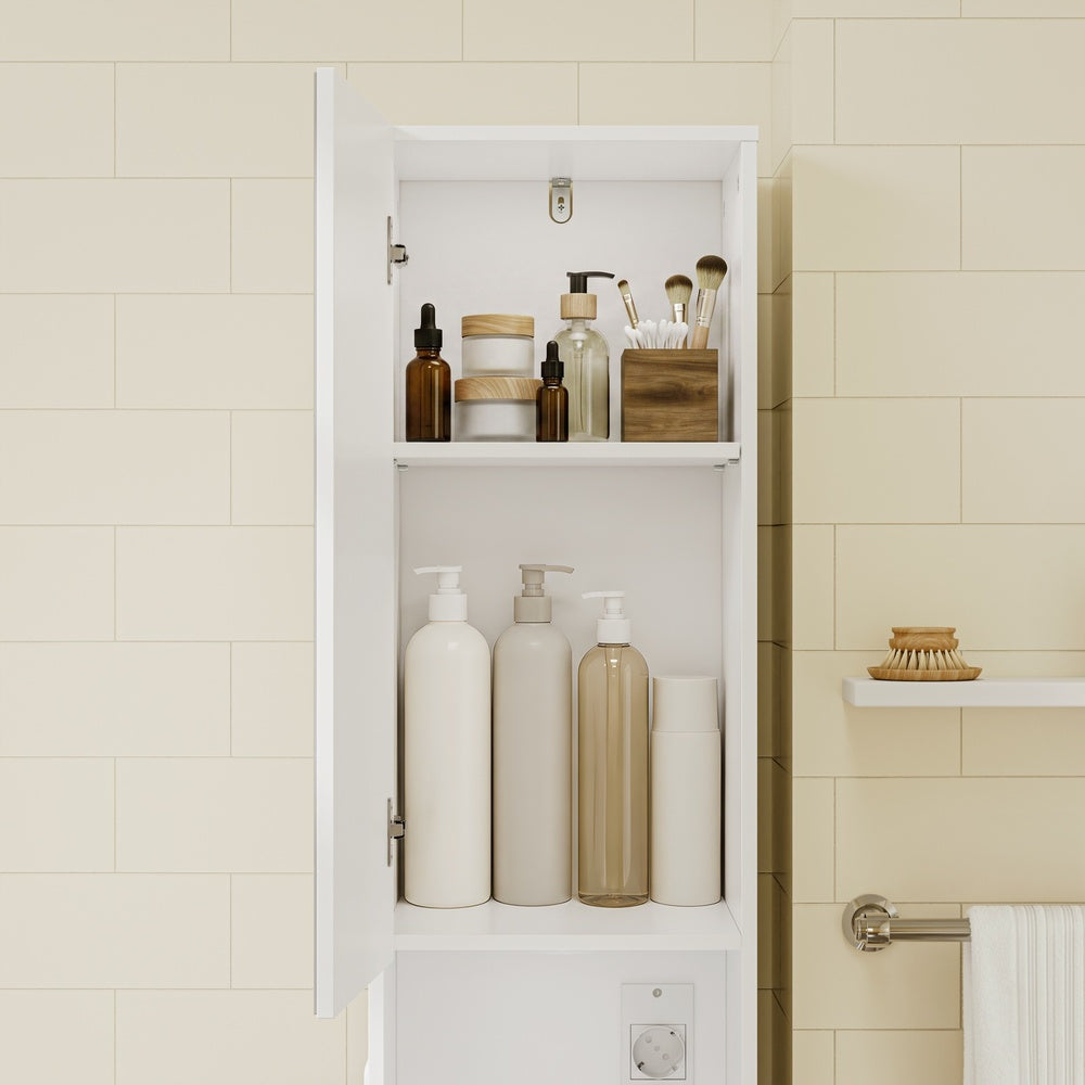 SoBuy | Badezimmer Hochschrank | Badezimmerschrank schmal mit Spiegeltür und | White | BZR240-E-W