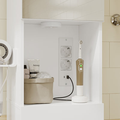 SoBuy | Badezimmer Hochschrank | Badezimmerschrank schmal mit Spiegeltür und | White | BZR240-E-W
