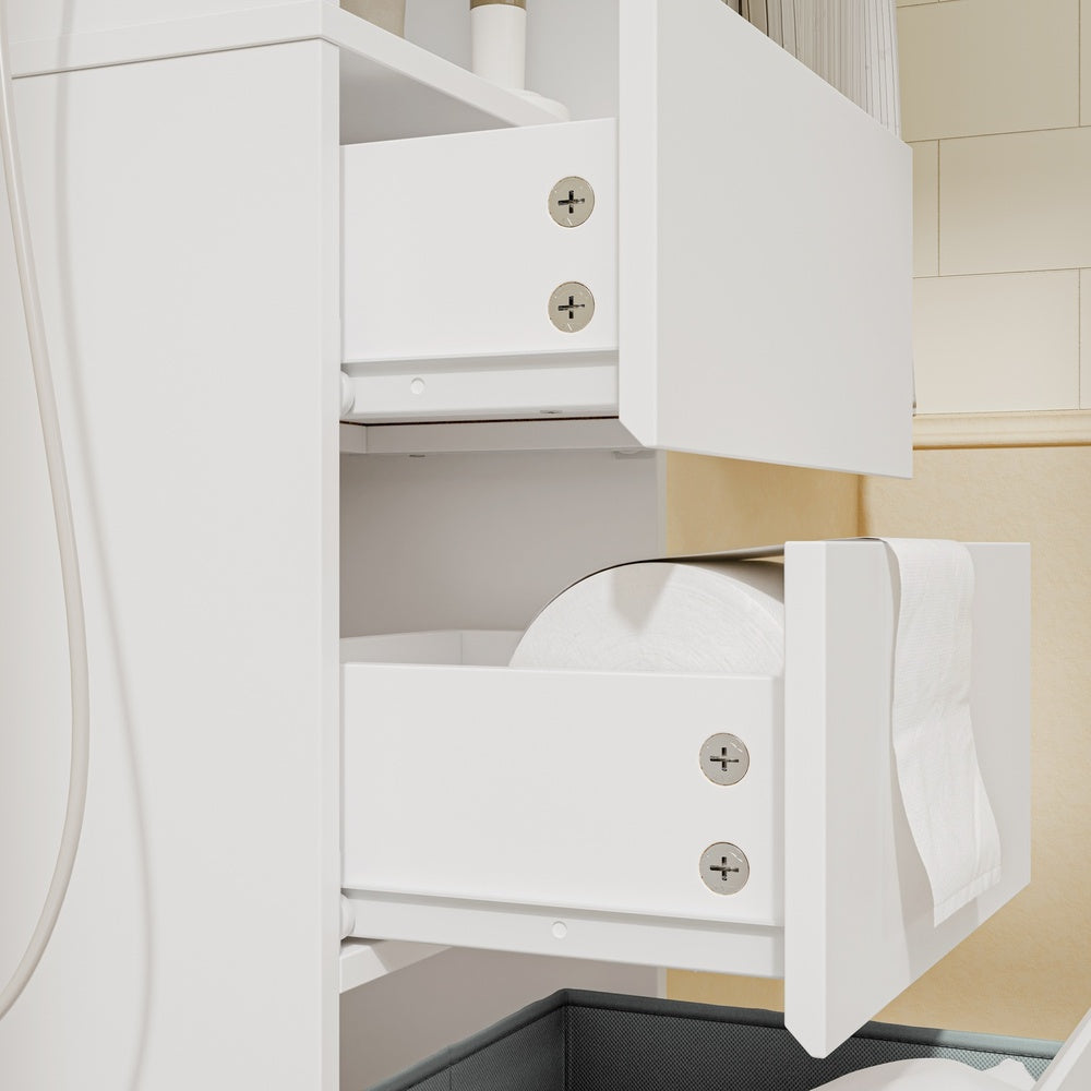 SoBuy | Badezimmer Hochschrank | Badezimmerschrank schmal mit Spiegeltür und | White | BZR240-E-W