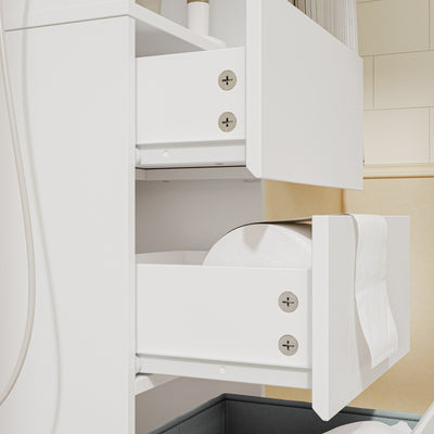 SoBuy | Badezimmer Hochschrank | Badezimmerschrank schmal mit Spiegeltür und | White | BZR240-E-W