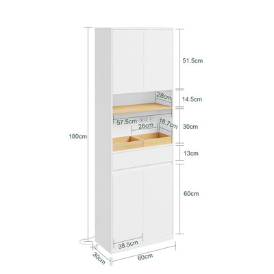 SoBuy | Badezimmer Hochschrank | Badezimmerschrank schmal mit Wäschekorb | Weiß | BZR241-E-W