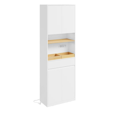 SoBuy | Badezimmer Hochschrank | Badezimmerschrank schmal mit Wäschekorb | Weiß | BZR241-E-W