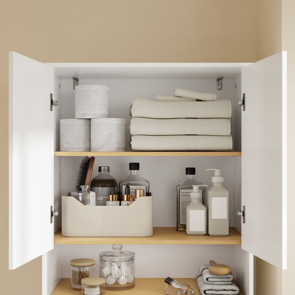 SoBuy | Badezimmer Hochschrank | Badezimmerschrank schmal mit Wäschekorb | Weiß | BZR241-E-W
