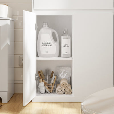SoBuy | Badezimmer Hochschrank | Badezimmerschrank schmal mit Wäschekorb | Weiß | BZR241-E-W