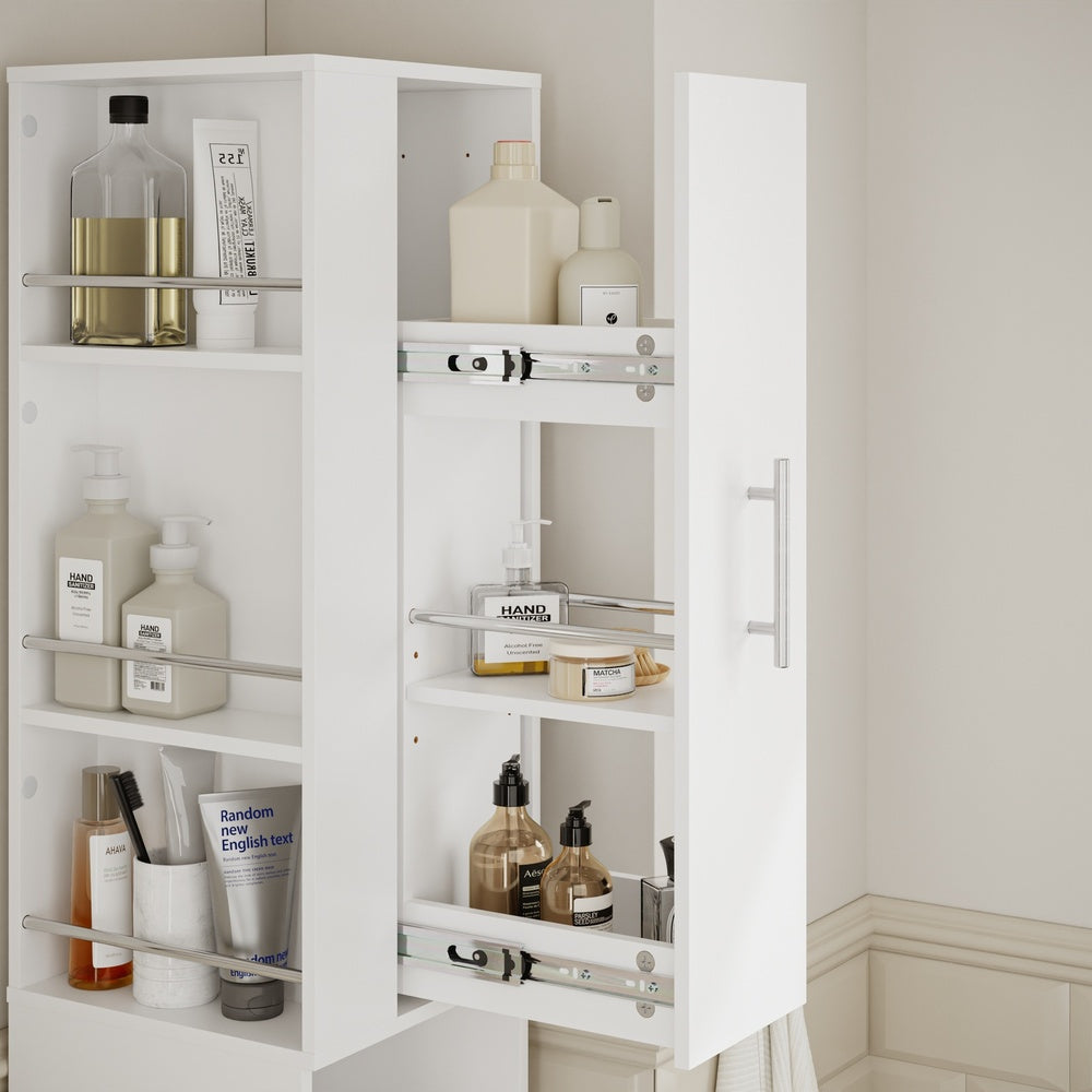 SoBuy Badezimmer Hochschrank Badhochschrank schmal in Weiß mit 2 Schubladen 30×30×180 cm BZR242-W