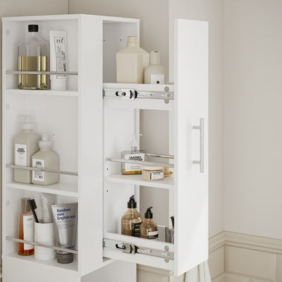 SoBuy Badezimmer Hochschrank Badhochschrank schmal in Weiß mit 2 Schubladen 30×30×180 cm BZR242-W