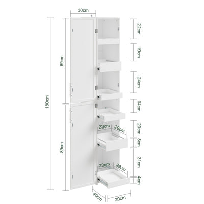 SoBuy Badezimmer Hochschrank Bad-Hochschrank Weiß Schmal mit 6 Schubladen und 2 Türen BZR243-W