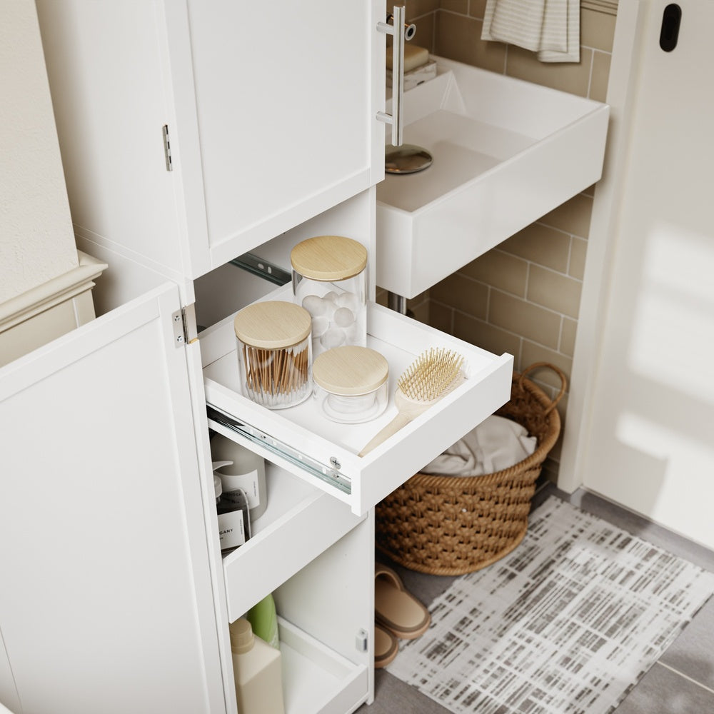 SoBuy Badezimmer Hochschrank Bad-Hochschrank Weiß Schmal mit 6 Schubladen und 2 Türen BZR243-W