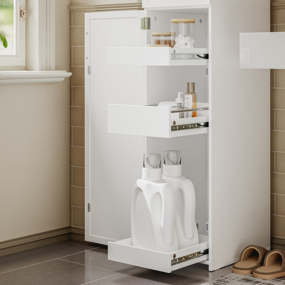 SoBuy Badezimmer Hochschrank Bad-Hochschrank Weiß Schmal mit 6 Schubladen und 2 Türen BZR243-W