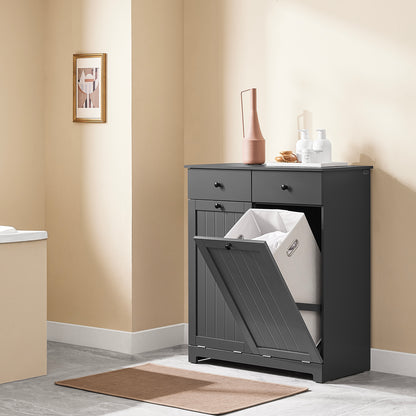 SoBuy | Badezimmerschrank mit 2 Wäschesäcken | Wäschesammler | Wäschekorb Dunkelgrau | 78x90x38cm | BZR33-II-DG