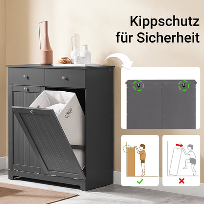 SoBuy | Badezimmerschrank mit 2 Wäschesäcken | Wäschesammler | Wäschekorb Dunkelgrau | 78x90x38cm | BZR33-II-DG