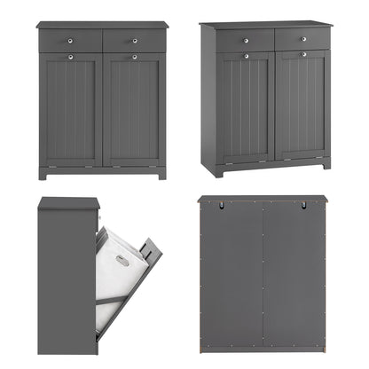 SoBuy | Badezimmerschrank mit 2 Wäschesäcken | Wäschesammler | Wäschekorb Dunkelgrau | 78x90x38cm | BZR33-II-DG