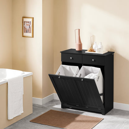 SoBuy | Wäscheschrank mit 2 Wäschesäcke | Wäschesammler | Wäschekorb | Schwarz | BZR33-II-SCH