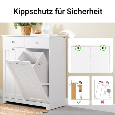 SoBuy | Wäscheschrank mit 2 Wäschesäcke | Wäschesammler | Wäschekorb Weiß | BZR33-II-W