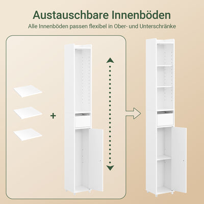 SoBuy | Bad Hochschrank mit Verstellbare Ablagen schmal | Weiß | 20x145x20cm | BZR34-K-W