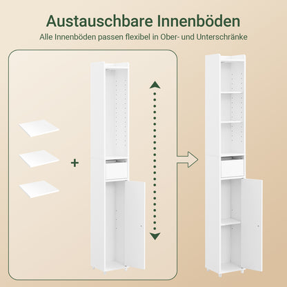 SoBuy | Bad Hochschrank mit Verstellbare Ablagen schmal | Weiß | 20x145x20cm | BZR34-K-W
