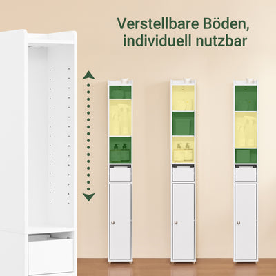 SoBuy | Bad Hochschrank mit Verstellbare Ablagen schmal | Weiß | 20x145x20cm | BZR34-K-W