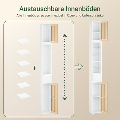 SoBuy Bad Hochschrank mit Verstellbare Ablagen | schmal Weiß 20x180x20cm BZR34-BW