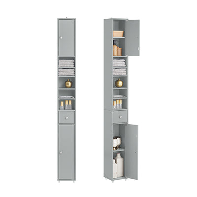 SoBuy Bad Hochschrank mit Verstellbare Ablagen schmal Hellgrau 20x180x20cm BZR34-HG