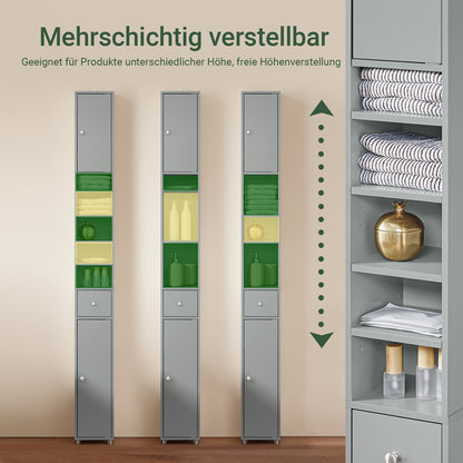 SoBuy Bad Hochschrank mit Verstellbare Ablagen schmal Hellgrau 20x180x20cm BZR34-HG