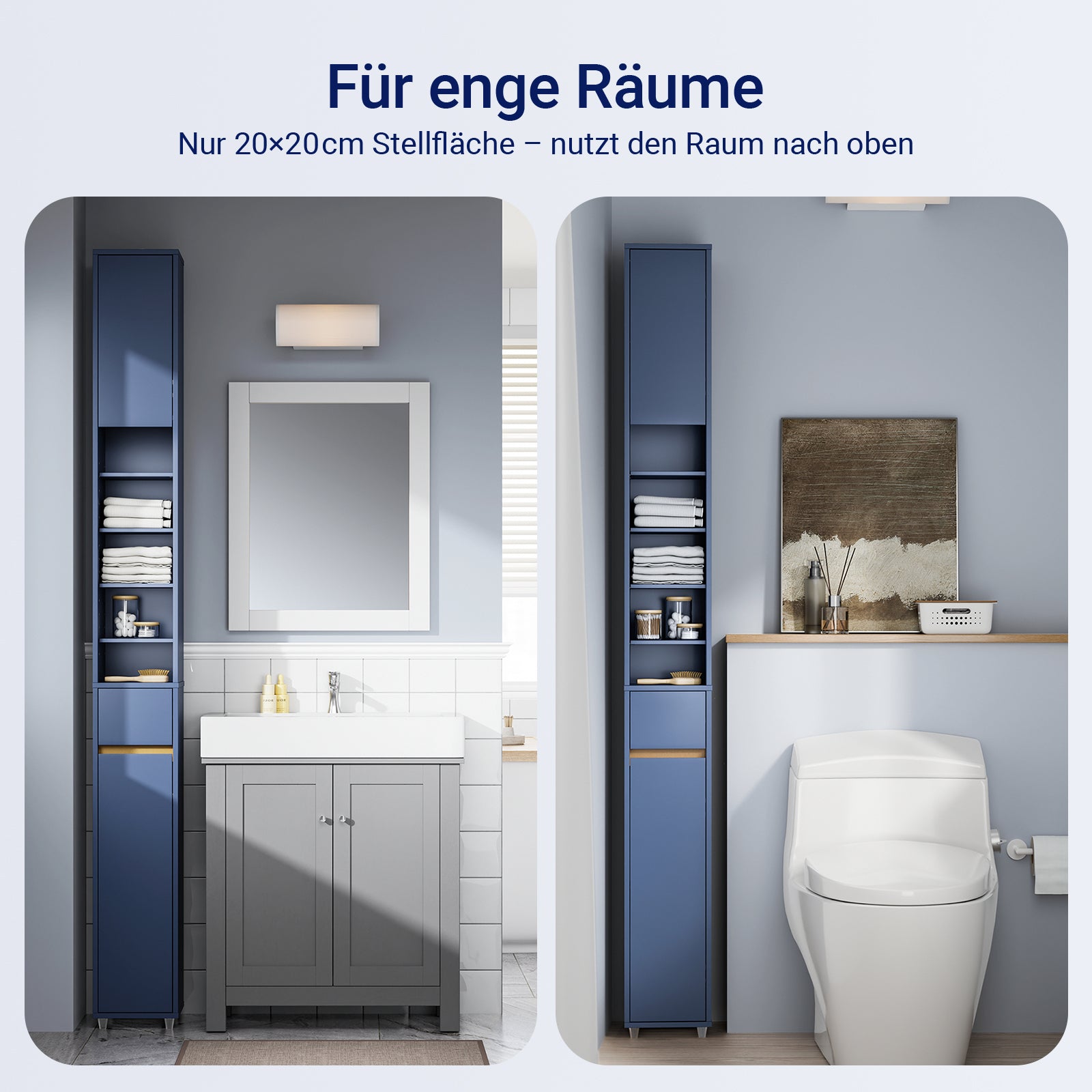 SoBuy Bad Hochschrank mit Verstellbare Ablagen schmal Blau 20x180x20cm BZR34-II-B