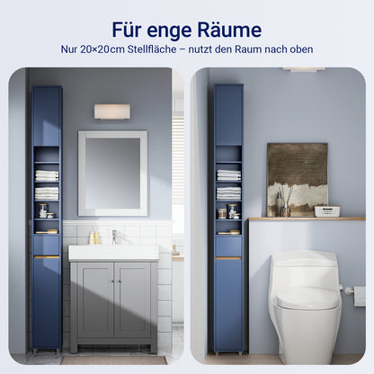 SoBuy Bad Hochschrank mit Verstellbare Ablagen schmal Blau 20x180x20cm BZR34-II-B