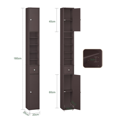 SoBuy | Badzimmerschrank Schmal | mit Verstellbare Ablagen | Braun | BZR34-II-BR