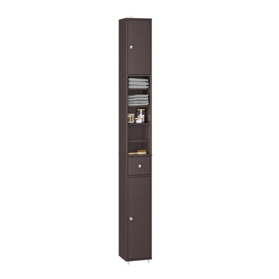 SoBuy | Badzimmerschrank Schmal | mit Verstellbare Ablagen | Braun | BZR34-II-BR
