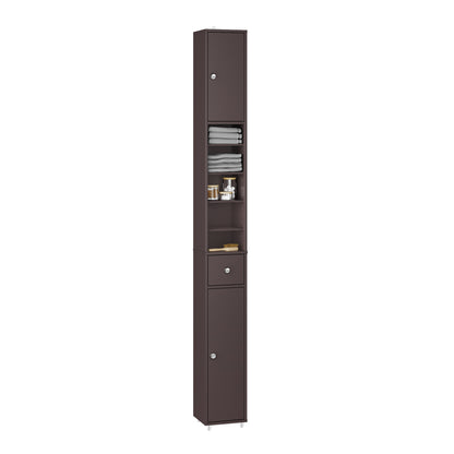 SoBuy | Badzimmerschrank Schmal | mit Verstellbare Ablagen | Braun | BZR34-II-BR