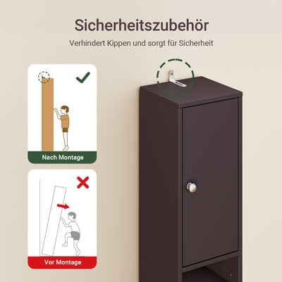 SoBuy | Badzimmerschrank Schmal | mit Verstellbare Ablagen | Braun | BZR34-II-BR