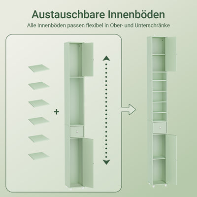 SoBuy | Badezimmer Hochschrank Schmal | mit Verstellbare Ablagen | Hellgrün | 20x180x20cm BZR34-II-GR