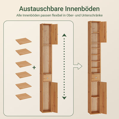 SoBuy | Bad Hochschrank | mit Verstellbare Ablagen schmal Zedernholz | 20x180x20cm | BZR34-II-SH