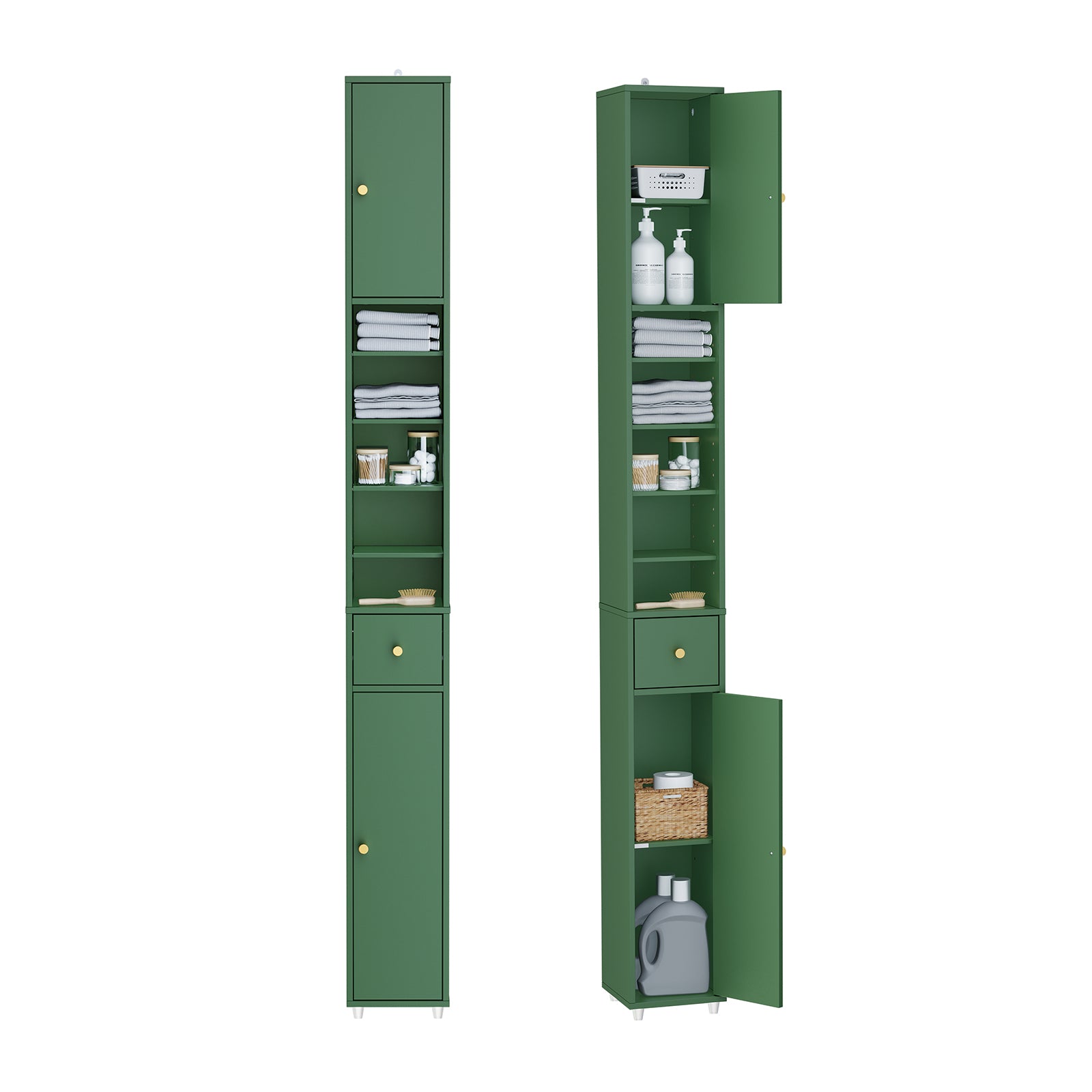 SoBuy Bad Hochschrank mit Verstellbare Ablagen schmal Grün 20x180x20cm BZR34-II-SY