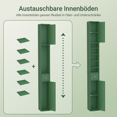 SoBuy Bad Hochschrank mit Verstellbare Ablagen schmal Grün 20x180x20cm BZR34-II-SY