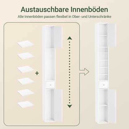 SoBuy | Badhochschrank | mit Verstellbare Ablagen schmal | Weiß | 20x180x20cm | BZR34-II-W