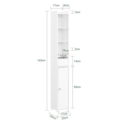 SoBuy | Bad Hochschrank mit Verstellbare Ablagen schmal | Weiß | 20x145x20cm | BZR34-K-W