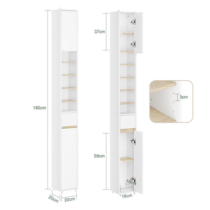 SoBuy | Bad Hochschrank schmal | mit Verstellbare Ablagen | Weiß-Natur | 20x180x20cm | BZR34-WN