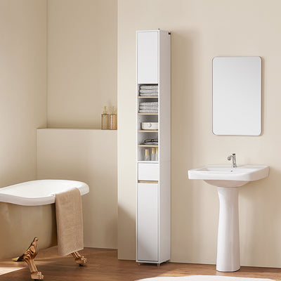 SoBuy | Bad Hochschrank Schmal 20cm | 5 Fächer & Schublade | Weiß-Natur BZR34-WN