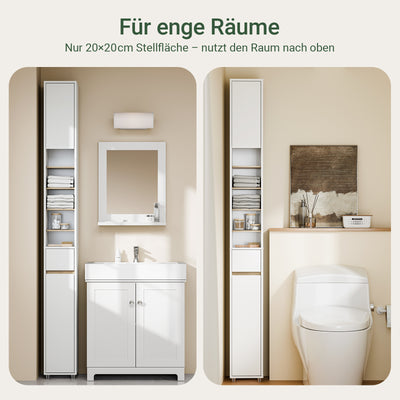 SoBuy | Bad Hochschrank Schmal 20cm | 5 Fächer & Schublade | Weiß-Natur BZR34-WN