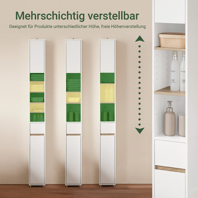 SoBuy | Bad Hochschrank Schmal 20cm | 5 Fächer & Schublade | Weiß-Natur BZR34-WN
