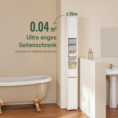 SoBuy | Bad Hochschrank Schmal 20cm | 5 Fächer & Schublade | Weiß-Natur BZR34-WN